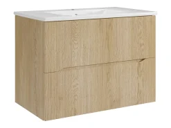 Móvel de casa de banho suspenso estriado com lavatório de encastrar - Natural claro - 80 cm - ORISO