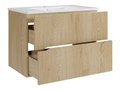 Móvel de casa de banho suspenso estriado com lavatório de encastrar - Natural claro - 80 cm - ORISO