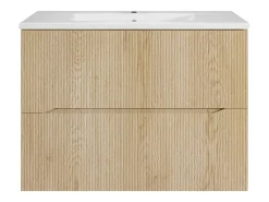 Móvel de casa de banho suspenso estriado com lavatório de encastrar - Natural claro - 80 cm - ORISO