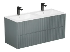 Móvel de casa de banho suspenso com lavatório e torneira - Estriado cinzento - 120 cm - PAVANI