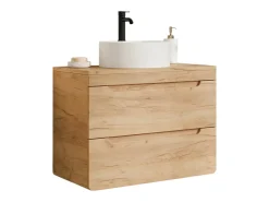 Móvel de casa de banho suspenso com lavatório de pousar redondo cor natural 80 cm - ARUBA