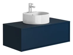 Móvel de casa de banho suspenso azul-escuro com lavatório redondo 94 cm - TEANA II