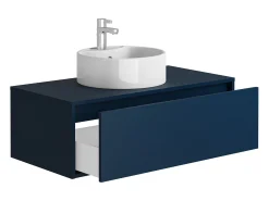 Móvel de casa de banho suspenso azul-escuro com lavatório redondo 94 cm - TEANA II