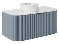 Móvel de casa de banho suspenso listrado com lavatório de apoio - Azul mate - 100 cm - LOMERI