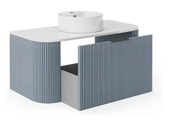 Móvel de casa de banho suspenso listrado com lavatório de apoio - Azul mate - 100 cm - LOMERI