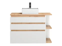 Móvel de casa de banho suspenso madeira de branco com lavatório individual 96 cm - ANIDA