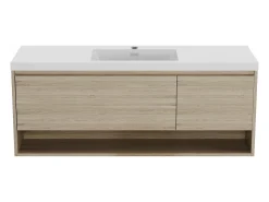 Móvel de casa de banho suspenso lavatório individual cor natural claro 150 cm PUJUKA