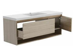 Móvel de casa de banho suspenso lavatório individual cor natural claro 150 cm PUJUKA
