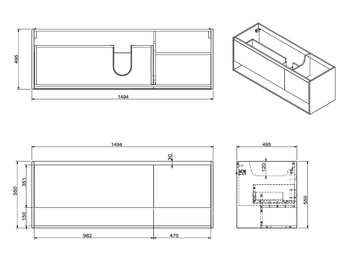 Móvel de casa de banho suspenso lavatório individual cor natural claro 150 cm PUJUKA