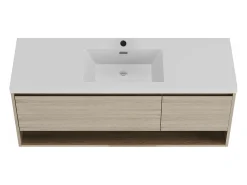 Móvel de casa de banho suspenso lavatório individual cor natural claro 150 cm PUJUKA