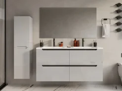 Móvel de casa de banho suspenso com lavatório duplo de encastrar branco 120 cm SELITA