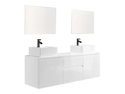 Móvel de casa de banho suspenso com lavatório duplo e espelhos - Branco - 150 cm - JIMENA