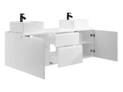 Móvel de casa de banho suspenso com lavatório duplo e espelhos - Branco - 150 cm - JIMENA