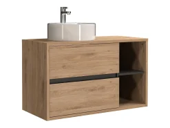 Móvel de casa de banho suspenso com lavatório redondo cor natural 100 cm PURNAL