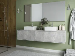 Móvel de casa de banho suspenso lavatório duplo cinza cimento C150 x A32 cm ISAURE