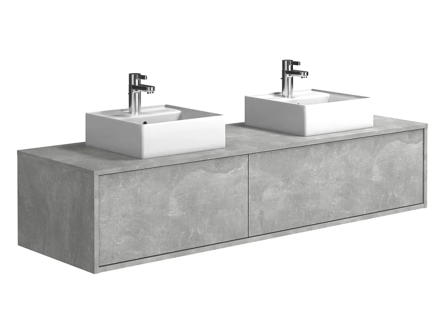 Móvel de casa de banho suspenso lavatório duplo cinza cimento C150 x A32 cm ISAURE