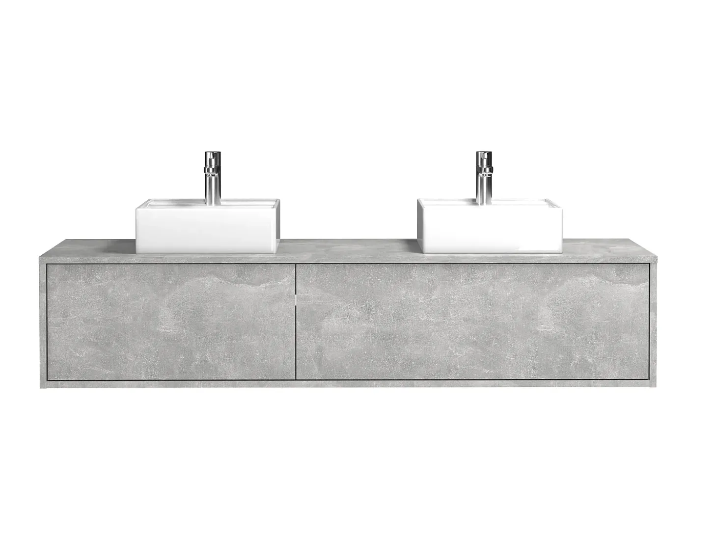 Móvel de casa de banho suspenso lavatório duplo cinza cimento C150 x A32 cm ISAURE