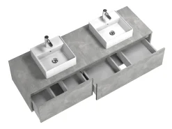 Móvel de casa de banho suspenso lavatório duplo cinza cimento C150 x A32 cm ISAURE