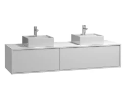 Móvel de casa de banho suspenso lavatório duplo branco C150 x A32 cm, ISAURE