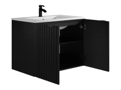 Móvel de casa de banho suspenso estriado preto com lavatório de encastrar, L80 cm - ZILGA