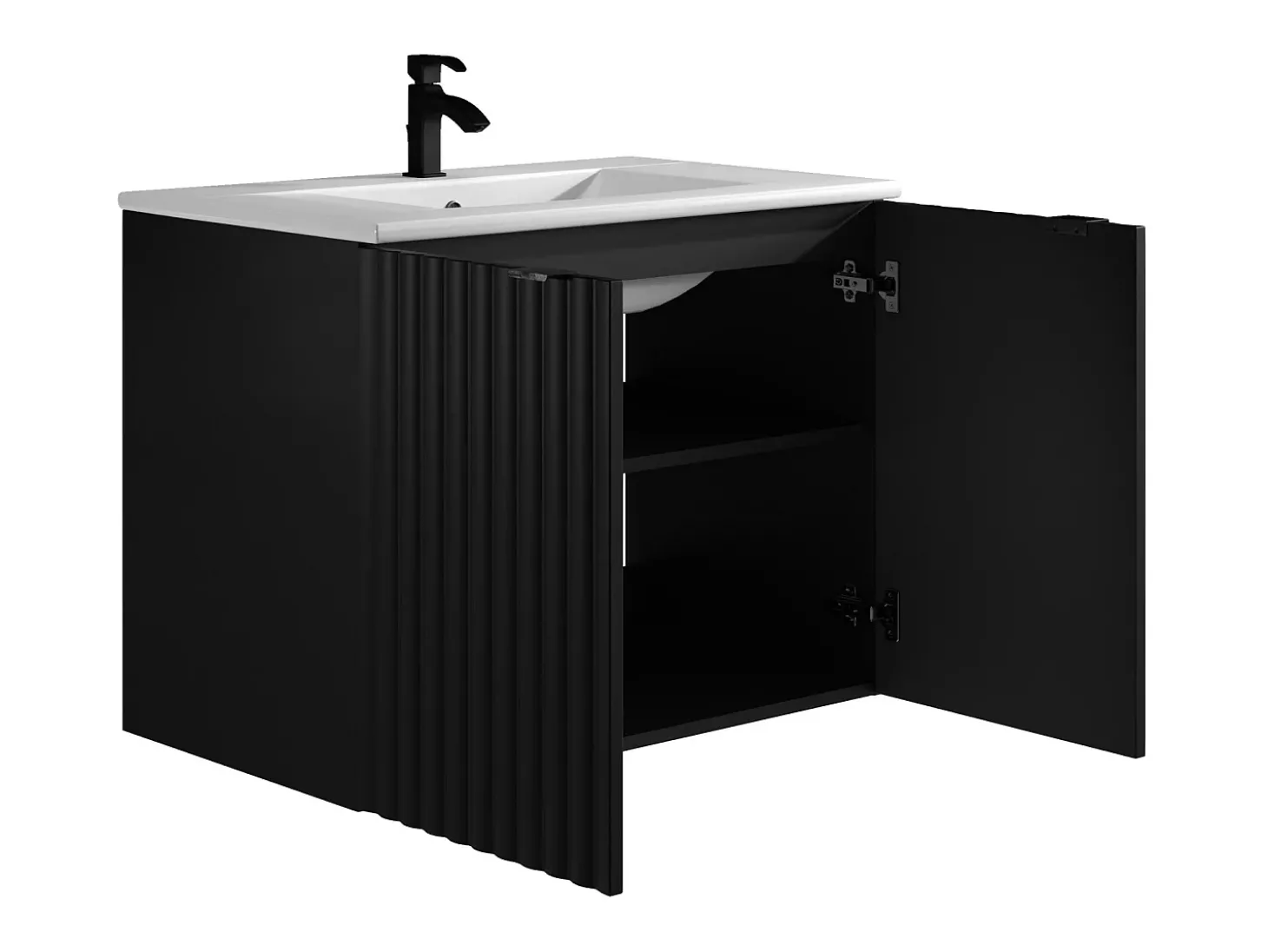 Móvel de casa de banho suspenso estriado preto com lavatório de encastrar, L80 cm - ZILGA