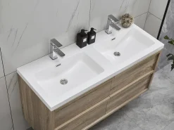 Móvel de casa de banho suspenso com lavatório de encastrar natural claro 120 cm QUADRA