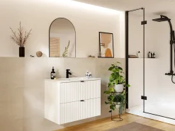 Móvel de casa de banho suspenso estriado lavatório de encastrar, branco, L80 cm, ZEVINI