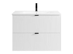 Móvel de casa de banho suspenso estriado lavatório de encastrar, branco, L80 cm, ZEVINI