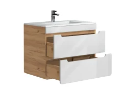 Móvel de casa de banho suspenso com lavatório cor natural e branco 80 cm, ARUBA