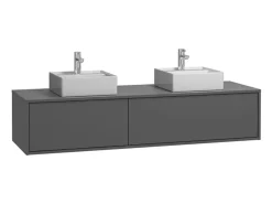 Móvel de casa de banho suspenso com lavatório duplo cinza antracite C150 x A32 cm - ISAURE