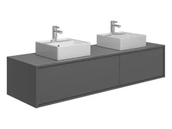 Móvel de casa de banho suspenso com lavatório duplo cinza antracite C150 x A32 cm - ISAURE