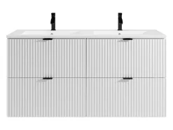 Móvel de casa de banho suspenso estriado com lavatório de embutir, branco mate, 120 cm, ZEVINI