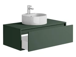 Móvel de casa de banho suspenso com lavatório individual redondo verde fosco 94 cm TEANA