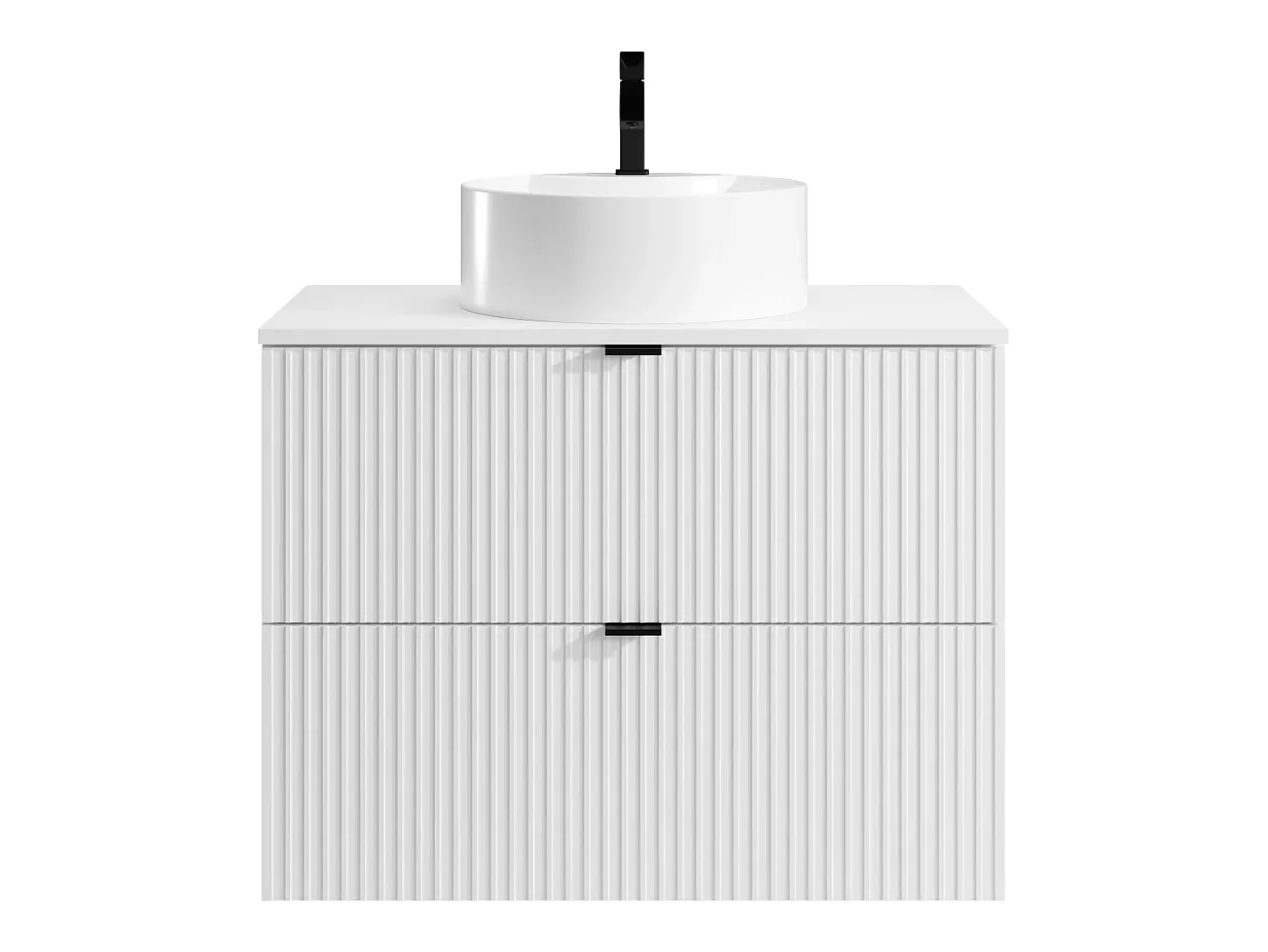Móvel de casa de banho suspenso estriado lavatório de pousar branco fosco C80 cm ZEVINI