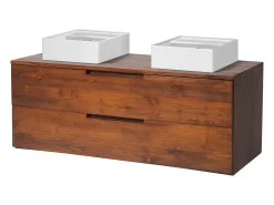 Móvel de casa de banho suspenso em teca escura com lavatório duplo - 115 cm - BIMBING