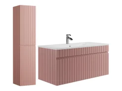 Móvel de casa de banho suspenso estriado rosa com lavatório de encastrar e coluna, 100 cm, SATARA
