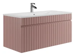 Móvel de casa de banho suspenso estriado rosa com lavatório de encastrar e coluna, 100 cm, SATARA
