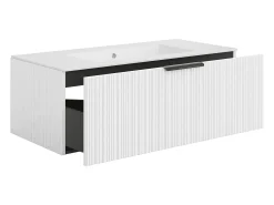 Móvel de casa de banho suspenso estriado com lavatório de encastrar - Branco - 100 cm - PALIRO