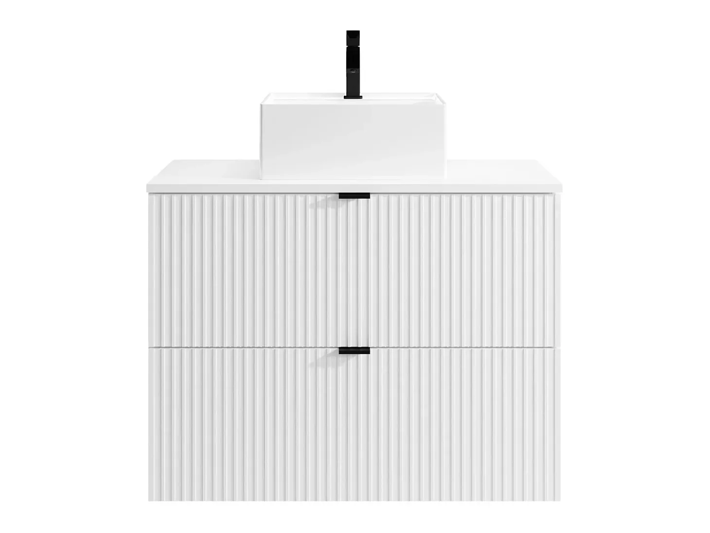 Móvel de casa de banho suspenso estriado com lavatório de pousar, branco, L80 cm, ZEVINI