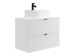 Móvel de casa de banho suspenso estriado com lavatório de pousar, branco, L80 cm, ZEVINI