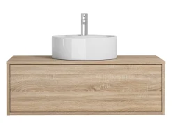 Móvel de casa de banho suspenso natural claro com lavatório redondo 94 cm - TEANA II