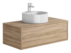 Móvel de casa de banho suspenso natural claro com lavatório redondo 94 cm - TEANA II