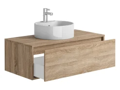 Móvel de casa de banho suspenso natural claro com lavatório redondo 94 cm - TEANA II