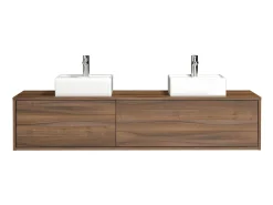 Móvel de casa de banho suspenso lavatório duplo natural escuro C150 x A32 cm ISAURE