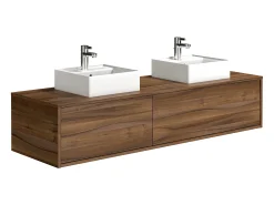 Móvel de casa de banho suspenso lavatório duplo natural escuro C150 x A32 cm ISAURE
