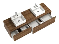 Móvel de casa de banho suspenso lavatório duplo natural escuro C150 x A32 cm ISAURE