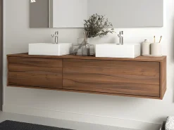 Móvel de casa de banho suspenso lavatório duplo natural escuro C150 x A32 cm ISAURE