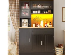 Móvel de cozinha - 104x40x180 cm - con 4 portas e 1 gaveta - con iluminação LED - Preto