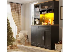 Móvel de cozinha - 104x40x180 cm - con 4 portas e 1 gaveta - con iluminação LED - Preto