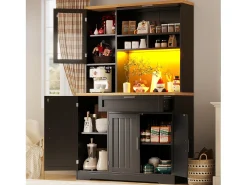 Móvel de cozinha - 104x40x180 cm - con 4 portas e 1 gaveta - con iluminação LED - Preto